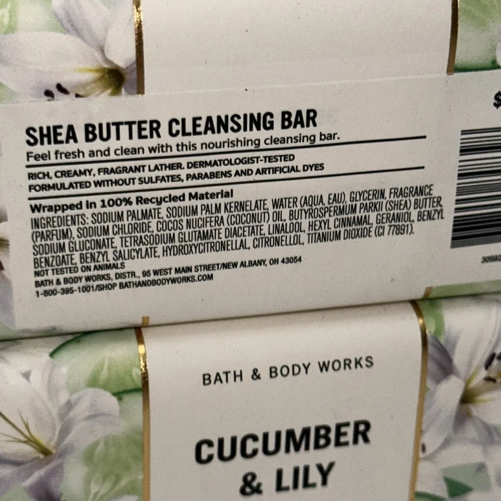 2‎ Bath & Body Works CUCUMBER LILY Shea Butter Cleansing Bar Soap Wash (5 oz)